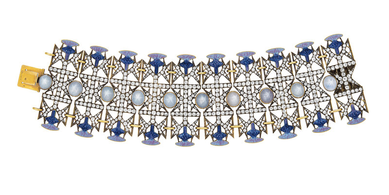 CORRENTE_Lalique Art Nouveau Enamel, Star Sapphire, and Diamond 'Thistle' Jewelry_bracelet