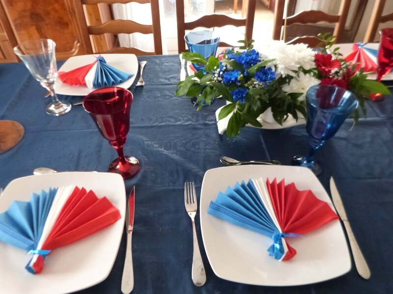 table avec nappe bleue, plaque blanche et bleue, serviette rouge dans un  support en acier, appareils en acier, gobelets en verre. vue de dessus,  gros plan Photo Stock - Alamy