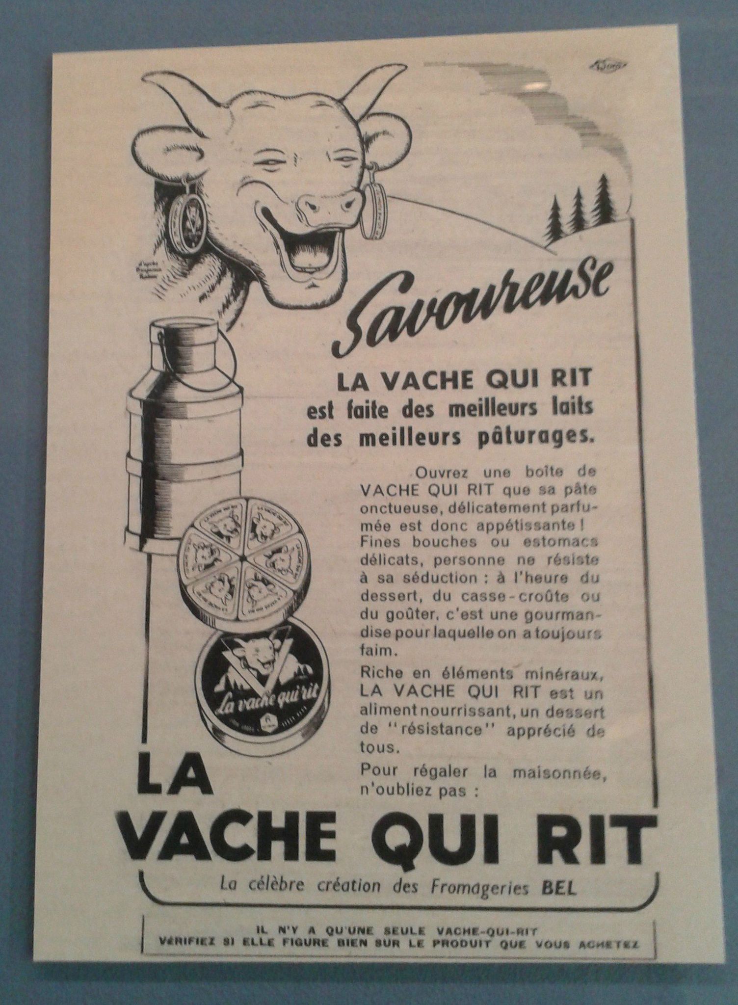 Torchon essuie main Vintage Publicitaire La Vache Qui Rit, édition J.R.  Monfort