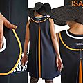 MOD 393B robe Printemps 2016 Trapèze bicolore noire Orange blanc motif geometrique (1)