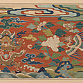 Panel with dragon, phoenix, and peonies, ming dynasty (1368–1644), 16th century.