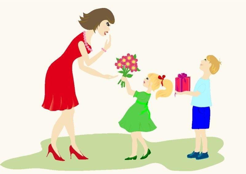 Праздник для мам и девочек. Ребенок дарит цветы маме. Дети поздравляют маму.