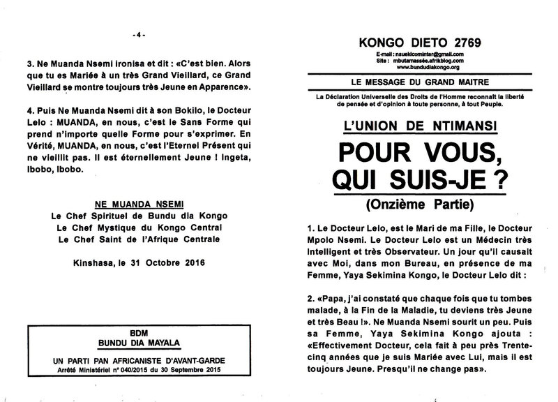 POUR VOUS QUI SUIS-JE (11ème Partie) a