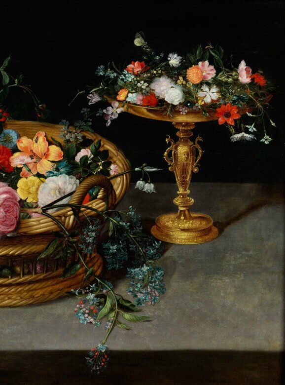 Jan Brueghel the Younger (1601 Antwerp - 1678 ibid.), Basket with flowers  and tazza - Alain.R.Truong