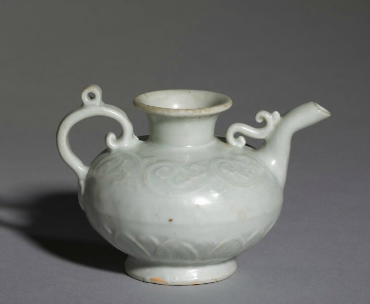 Ewer with Floral Scrolls and Plaintain Leaves in Relief, Shufu Ware, early 14th Century, China, Jiangxi province, Yuan dynasty