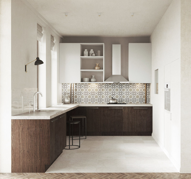 Wood-and-white-L-shaped-kitchen