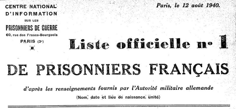 Lise officielle des prisonniers français n°1 12 août 1940