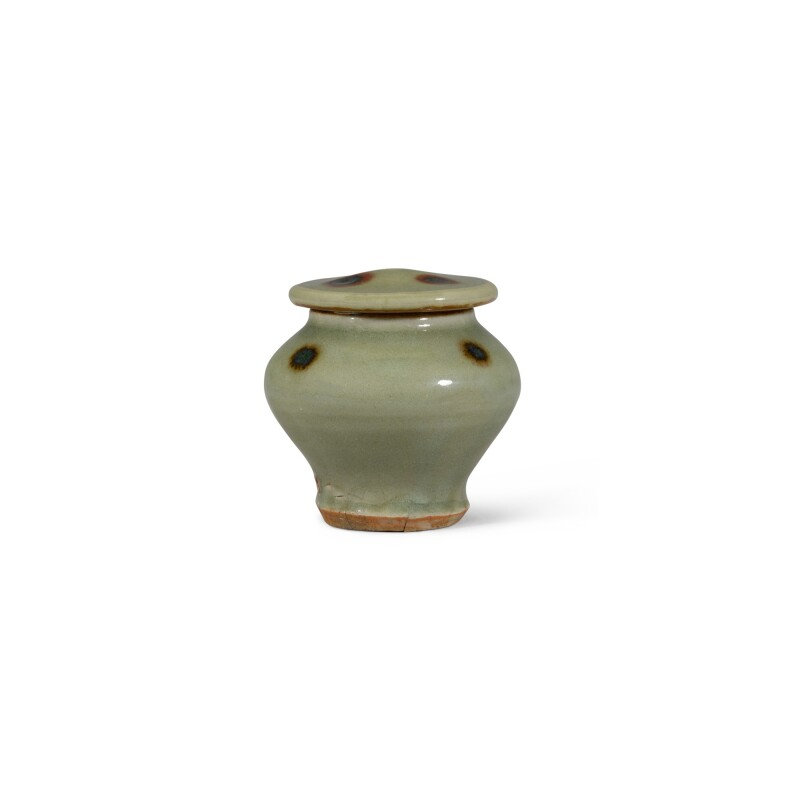 A small Longquan celadon-glazed 'tobi seiji' jar and cover, Yuan dynasty