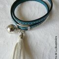Bracelet Pompon bleu (pompon blanc)