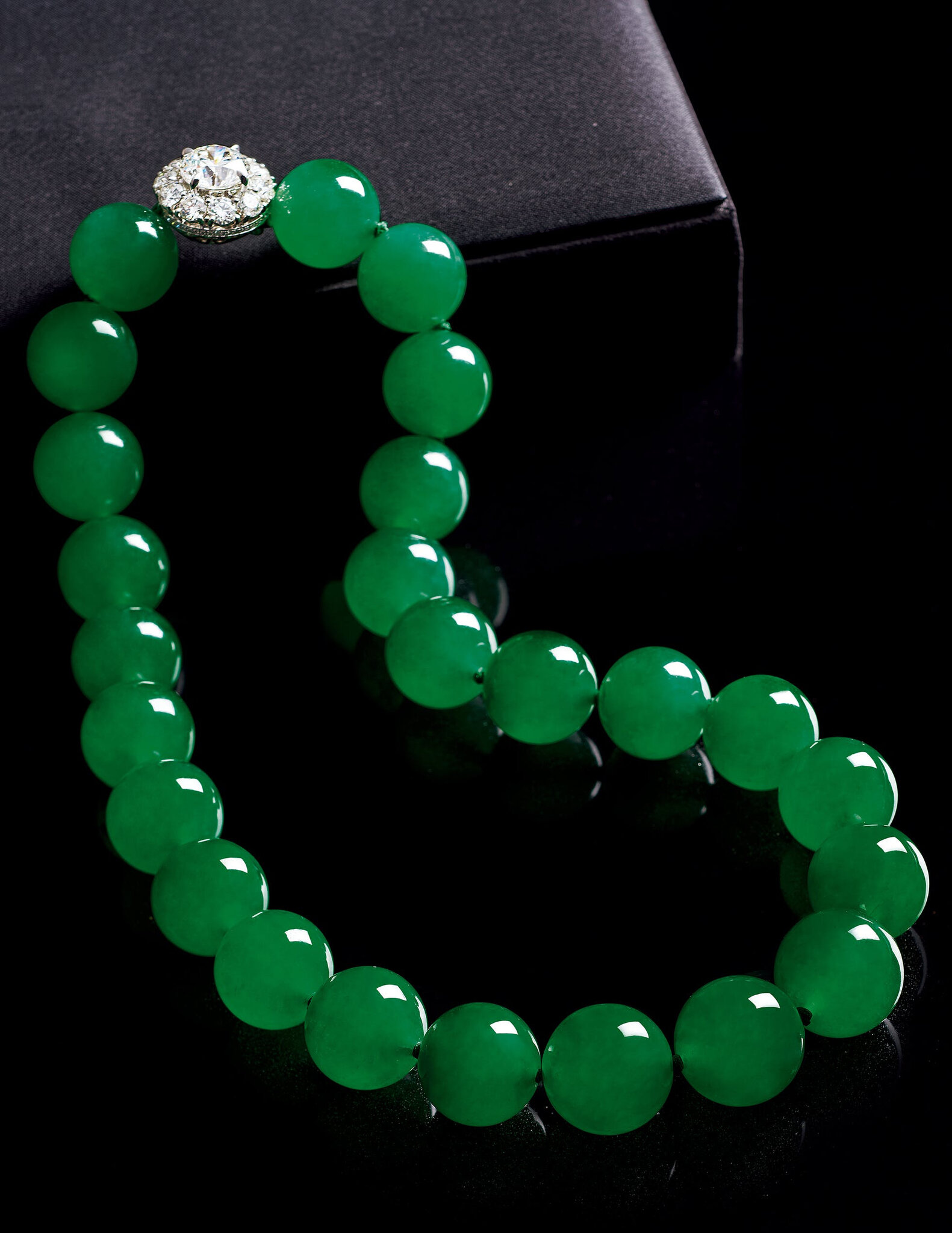 An Impressive Jadeite Bead and Diamond Necklace Alain.R.Truong