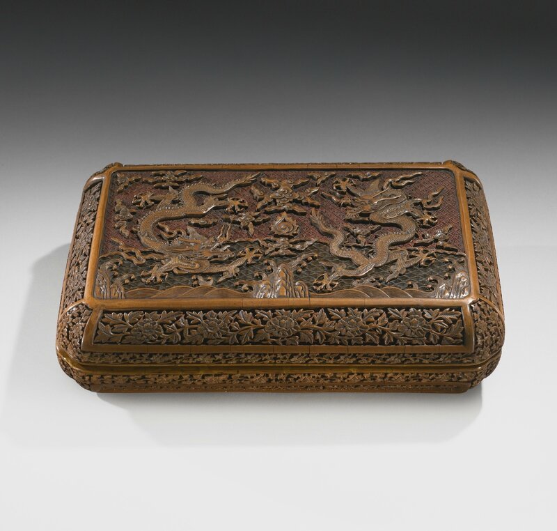 An extremely rare 'imperial-yellow dragon' polychrome lacquer box and cover, Wanli mark and period, dated to the yiwei year, corresponding to 1595
