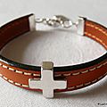 Bracelet cuir Croix (orange)