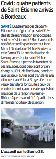 2020 10 27 SO Covid 4 patients de Saint-Etienne arrivés à Bordeaux