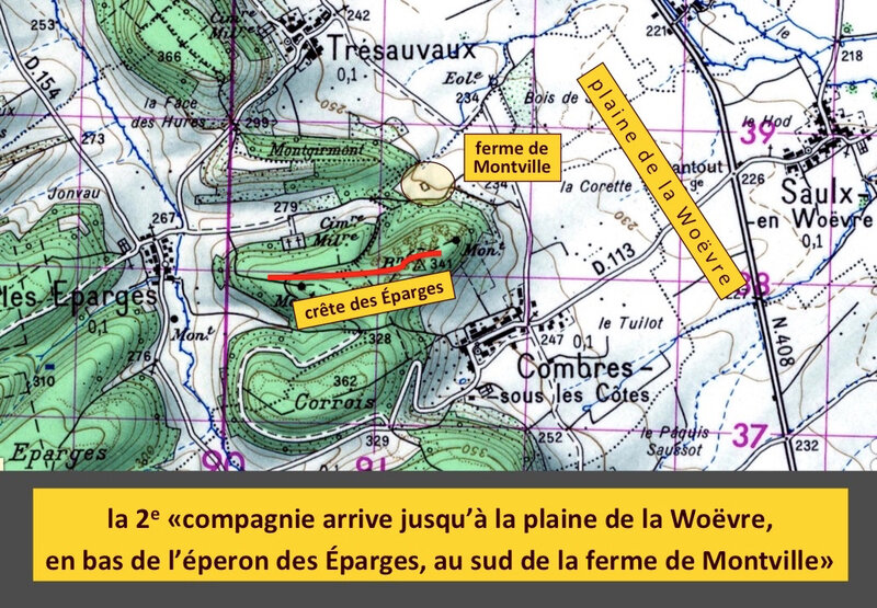 crête des Éparges, ferme Montville, carte IGN 1950, légendé