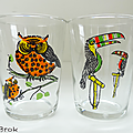 Vaisselle vintage ... verres décorés oiseaux * saint-gobain