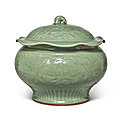 A 'longquan' celadon-glazed 'lotus' jar and cover, late yuan-early ming dynasty