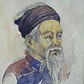  ecole vietnamienne, début xxe siècle, « portrait de sage à la barbe »