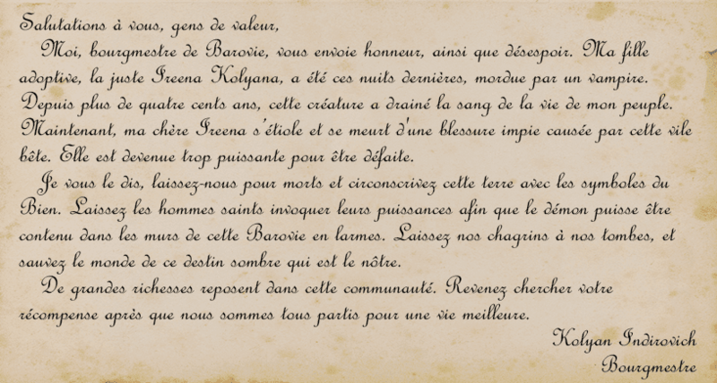 Lettre de Kolyan Indirovich