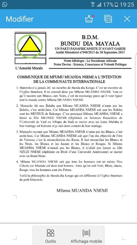 COMMUNIQUE DE MFUMU MUANDA NSEMI A LA COMMUNAUTE INTERNATIONALE