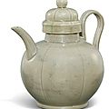 A rare Yueyao celadon ewer and cover, Five dynasties-Song dynasty