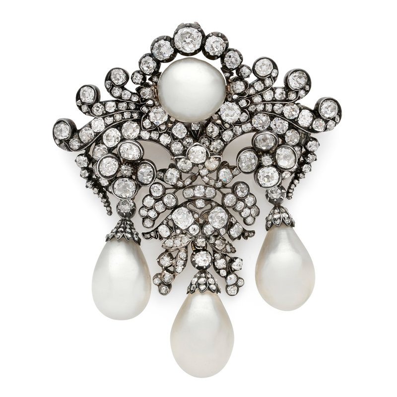 BROCHE DÉBUT XIXÈME SIÈCLE PERLES FINES ET DIAMANTS