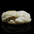 A white and russet jade carving of a mythical beast, 18th century