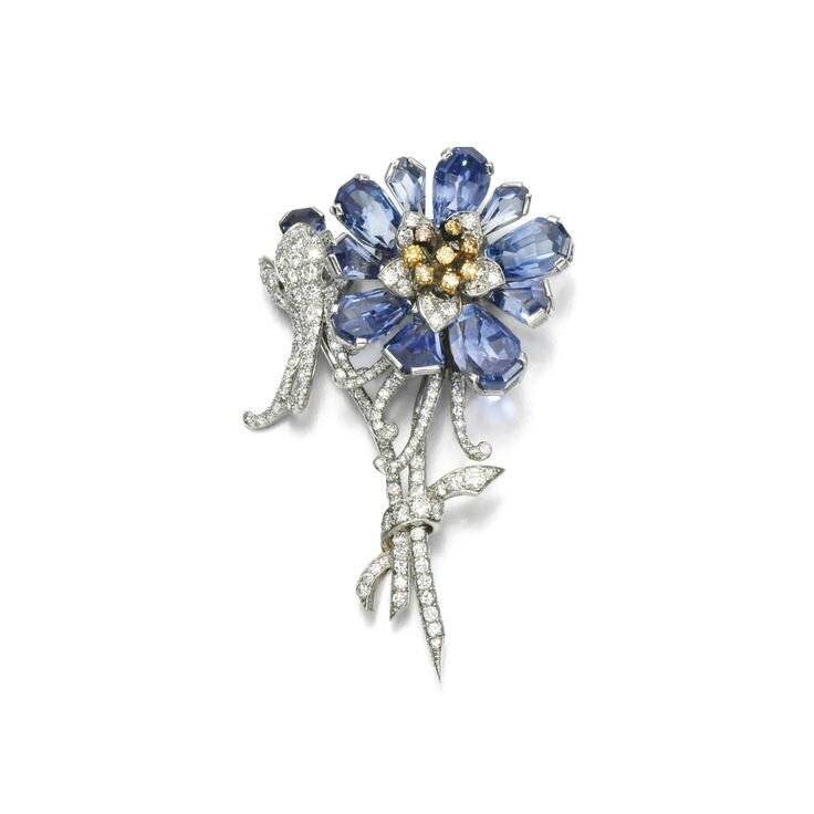 Sapphire and diamond brooch