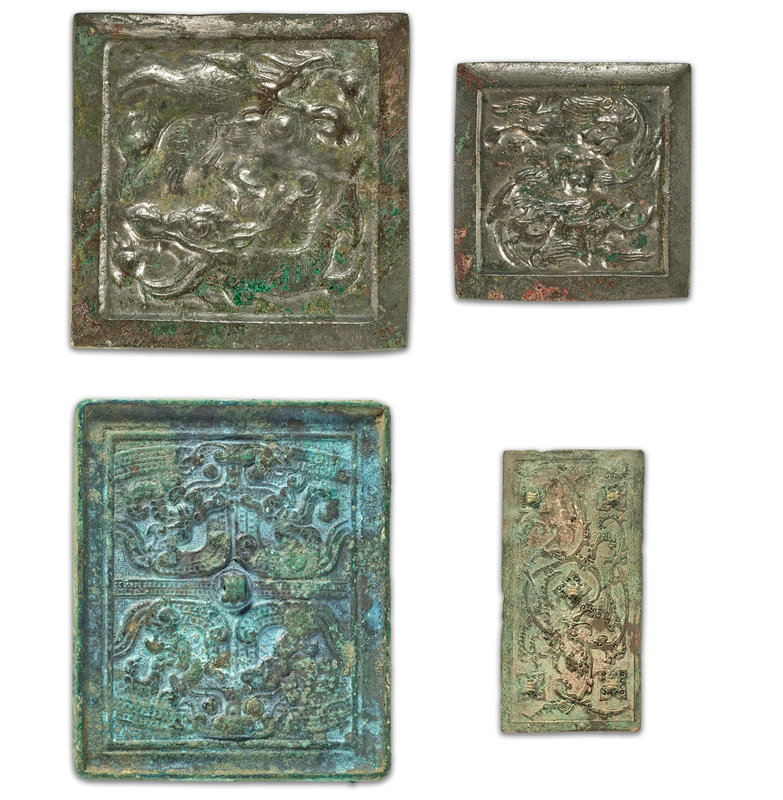 Two bronze rectangular mirrors and two bronze square mirrors, Spring and Autumn Period to Late Tang Dynasty