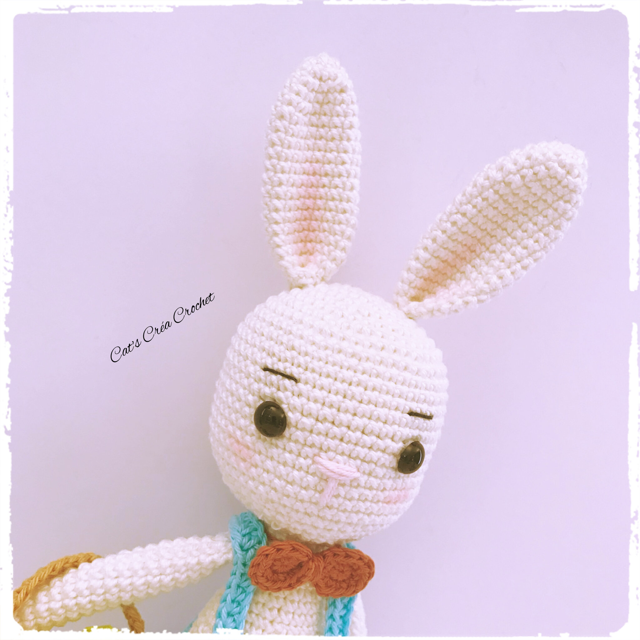 Adorable Amigurumi, lapin avec pantalon salopette au crochet, un