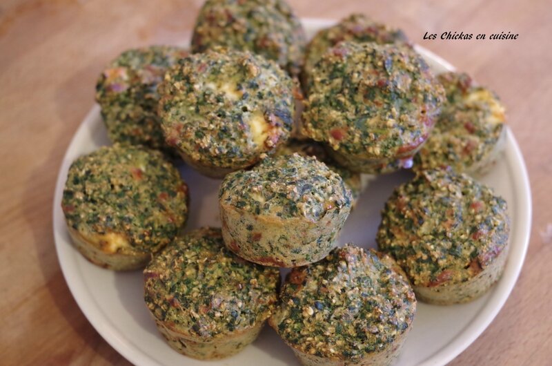 Muffins salés au son d'avoine, épinards, fêta et sa variante épinards
