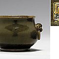 A rare teadust-glazed bombe censer, Xianfeng carved four-character seal mark and of the period (1851-1861)