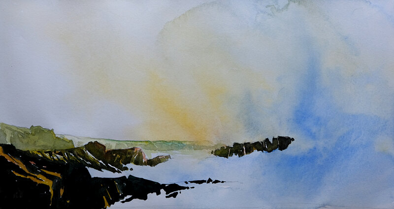 Dans le jaune de la tempete, aquarelle aout 2018