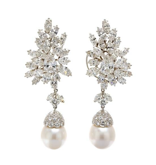 A Pair of Platinum and Diamond Spray Earclips, Van Cleef & Arpels, with ...