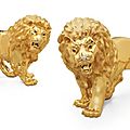 A pair of large silver-gilt and gem-set lions retailed by asprey & co., 20th century 