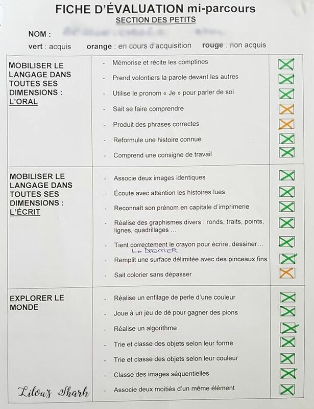 fiche evaluation petite section