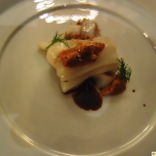 Tagliatelles de seiche, langues d'oursin, rouget croustillant (1)