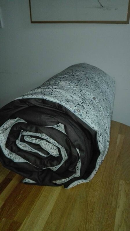 Plaid-Edredon en Liberty Adelajda gris, dos coton gris-brun, passepoil gris 150x100 cm (2)
