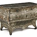 A german rococo polychrome-decorated and parcel-gilt commode, potsdam or dresden, mid-18th century
