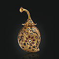 A mango-shaped carved and gem set gold perfume flask, north india, 1700-1740