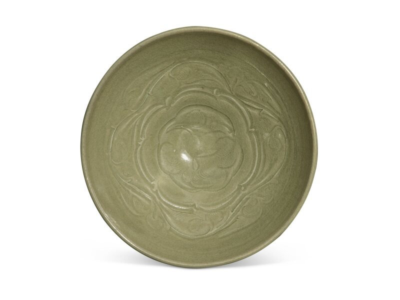 A large carved 'Yaozhou' celadon-glazed 'floral' bowl, Northern Song dynasty