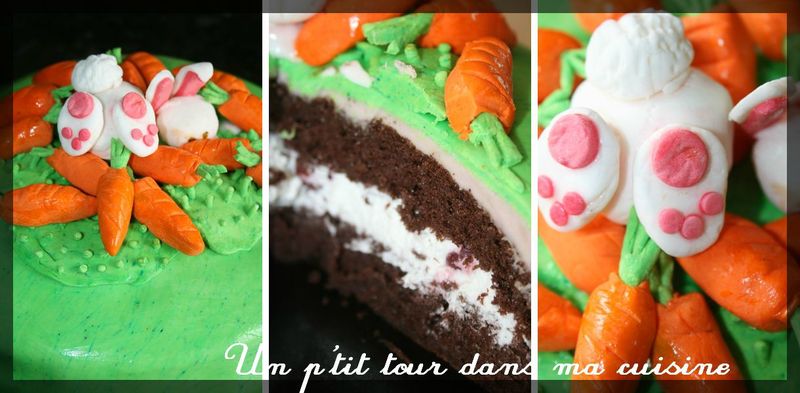 P Tit Gateau Foret Noire En Pate A Sucre Decor De Paques Lapins Caches Dans Les Carottes Un P Tit Tour Dans Ma Cuisine
