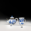 Petite théière couverte & Petit pot à anse en porcelaine bleu blanc, Chine, Dynastie Qing, époque Kangxi