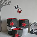 lot 3 pochons rangement étoiles rouge gris blanc - décoration chambre bébé rouge gris blanc hibou étoiles