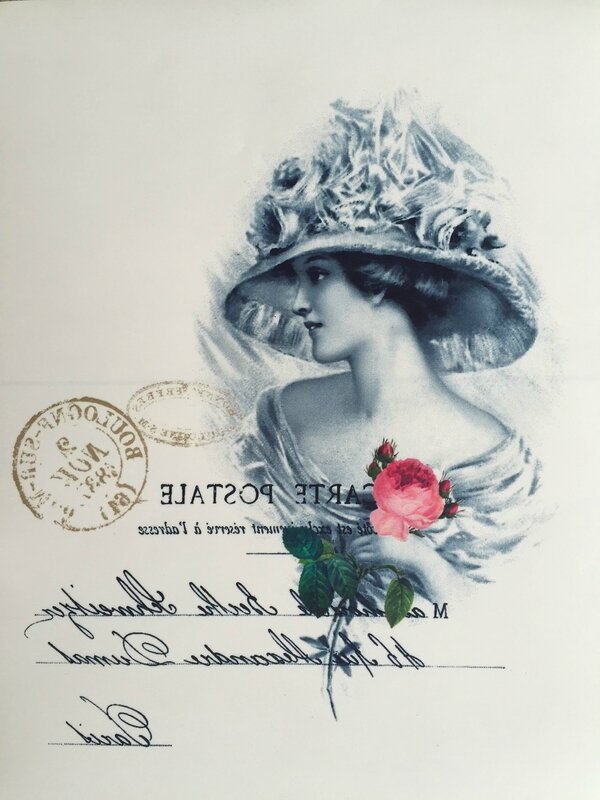 carte postale dame à la rose