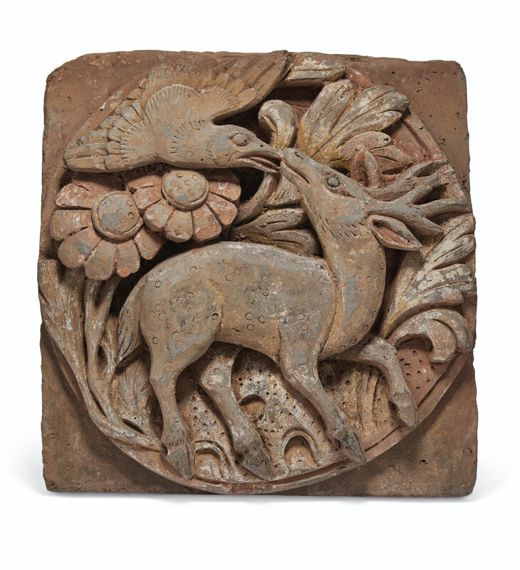 Two painted grey pottery tiles, Jin-Yuan dynasty, 13th century