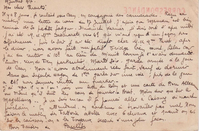 10 Caen, correspondance, 1917, Paul Thomann, 43e RAC, 72e batterie 15e pièce