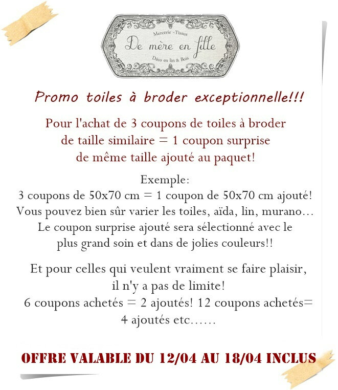 offre toiles à broder avril 2021