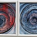 Bulles musicales- acryl 2020- sous verre- 2 fois 20 X 20 cm (n°166)-