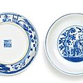 A pair of blue and white 'three friends' dishes, seal marks and period of qianlong (1736-1795)