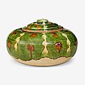 A Chinese sancai glazed jar and cover, Tang Dynasty (618-907)